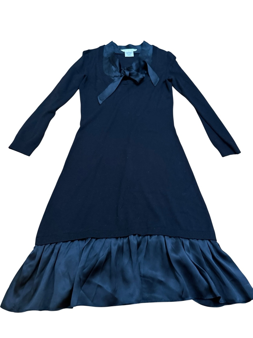 Max Studio Black Long-Sleeve Bow-Trim Ruffle Hem Dress